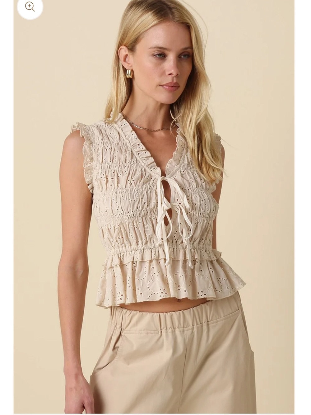 OLIVACEOUS - Smocked Ruffle Hem Top